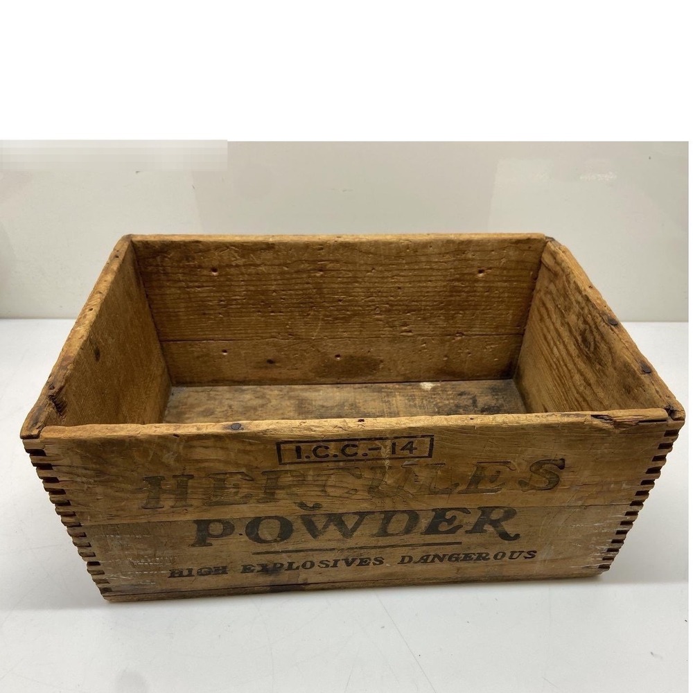 Vintage Hercules Powder Wooden Crate High Explosives Dangerous Wood Box 50 LBS